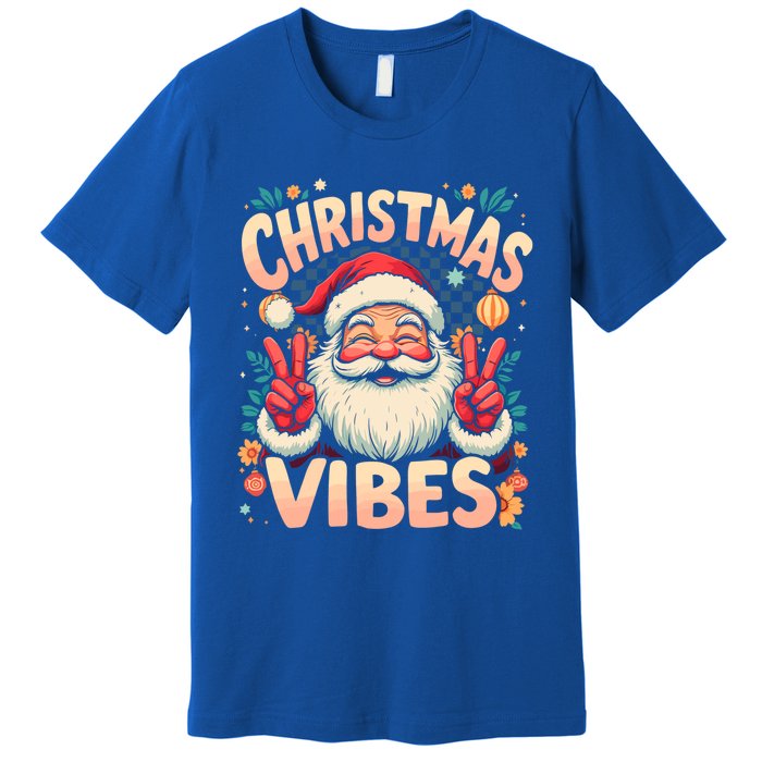 Vintage Santa Merry Christmas Vibes New Year Xmas Party Gift Premium T-Shirt