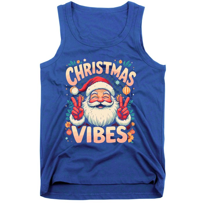 Vintage Santa Merry Christmas Vibes New Year Xmas Party Gift Tank Top