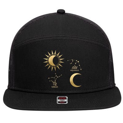 Virgo Sunaquarius Moon Zodiac Gift 7 Panel Mesh Trucker Snapback Hat