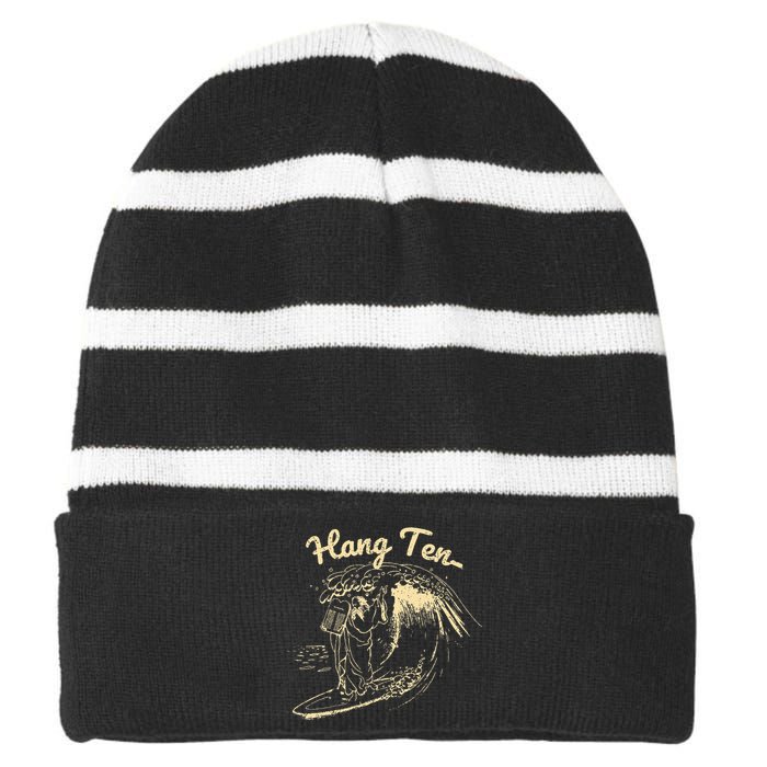 Vintage Surfing Moses Hang Ten Striped Beanie with Solid Band