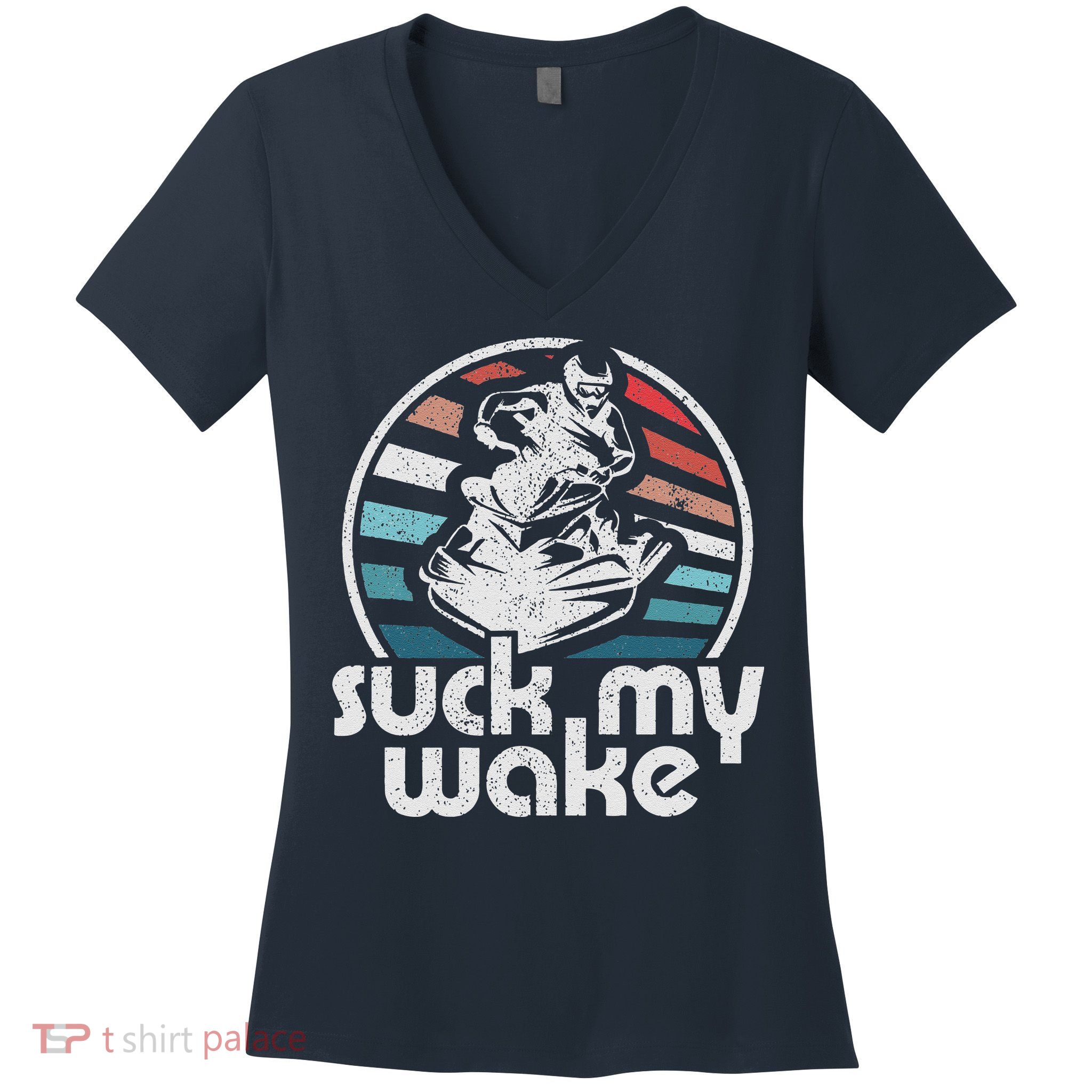 Vintage Suck My Wake Jet Ski Retro 70s Funny Jet Skiing Women's V-Neck T-Shirt