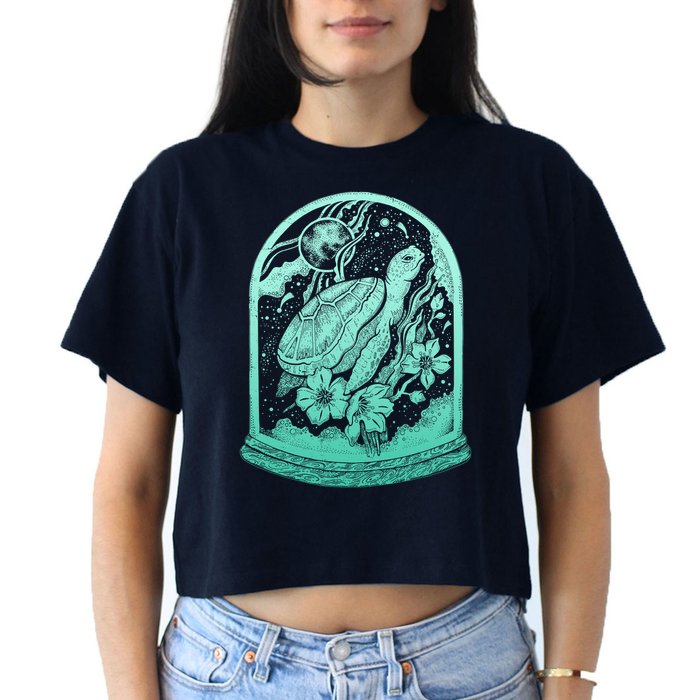 VIntage Sea Ocean Turtle Galaxy Terrarium Crop Top