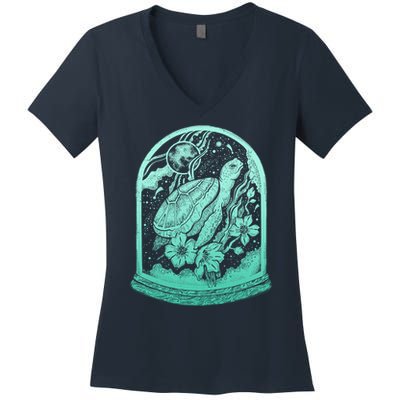 VIntage Sea Ocean Turtle Galaxy Terrarium Women's V-Neck T-Shirt