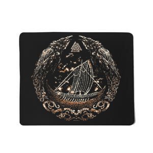 Viking Ship Odins Raven Huginn And Muninn Norse Mythology Mousepad