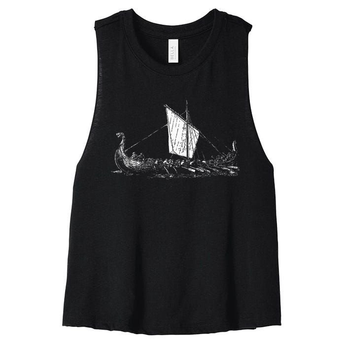 Viking Ship Odin And Valhalla Women's Racerback Cropped Tank