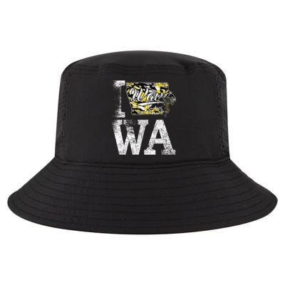 Vintage State of Iowa Trendy Wave Iowans Black Yellow Design Cool Comfort Performance Bucket Hat