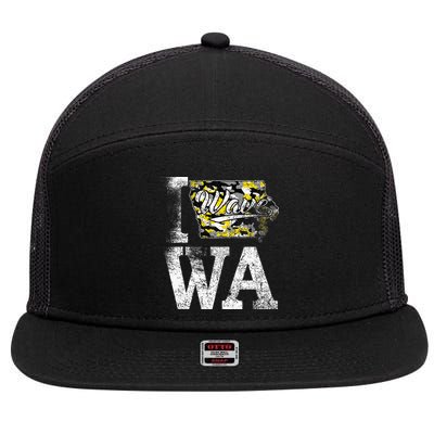Vintage State of Iowa Trendy Wave Iowans Black Yellow Design 7 Panel Mesh Trucker Snapback Hat