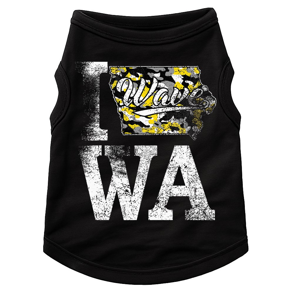 Vintage State of Iowa Trendy Wave Iowans Black Yellow Design Doggie Tank