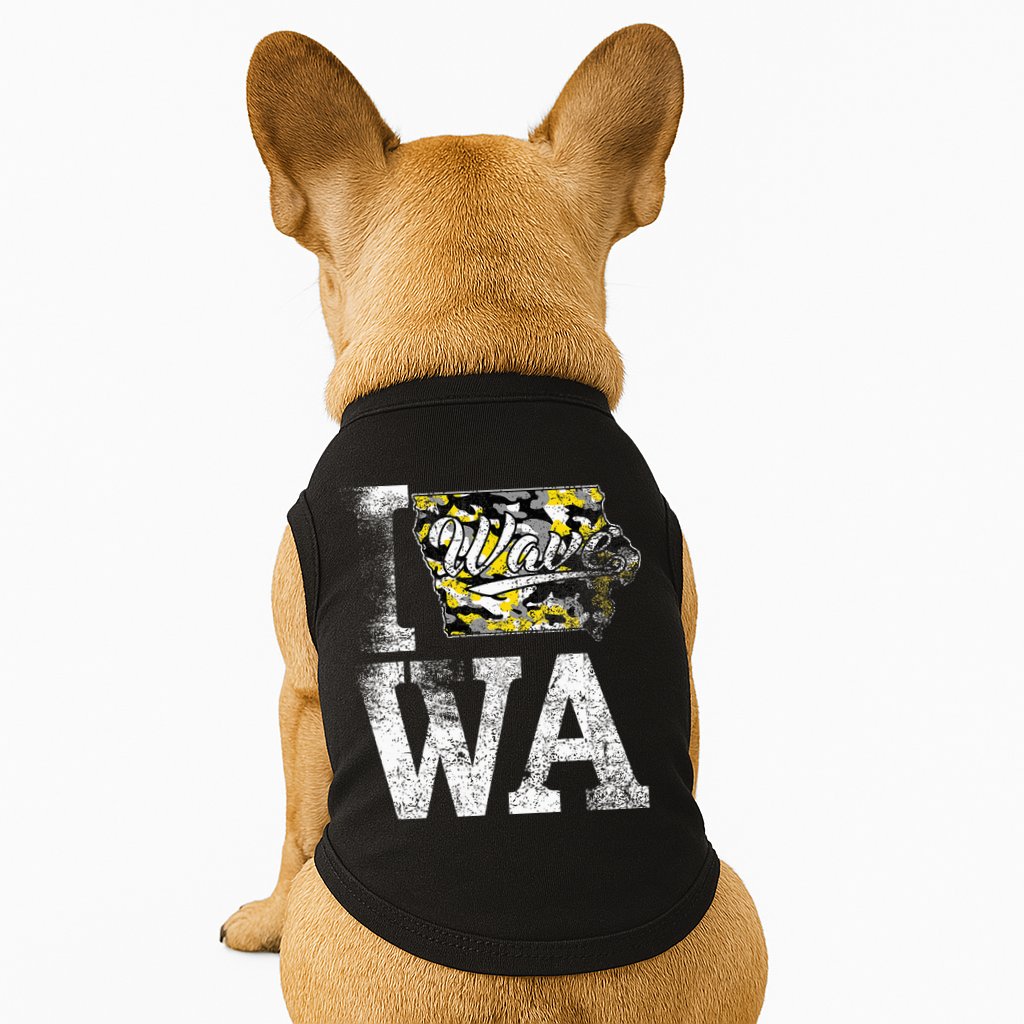 Vintage State of Iowa Trendy Wave Iowans Black Yellow Design Doggie Tank