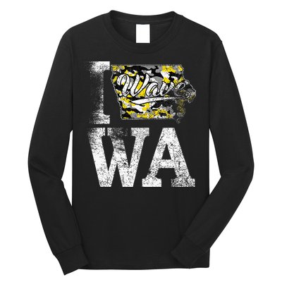Vintage State of Iowa Trendy Wave Iowans Black Yellow Design Long Sleeve Shirt