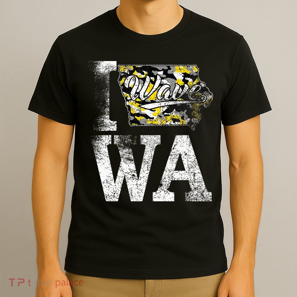Vintage State of Iowa Trendy Wave Iowans Black Yellow Design T-Shirt