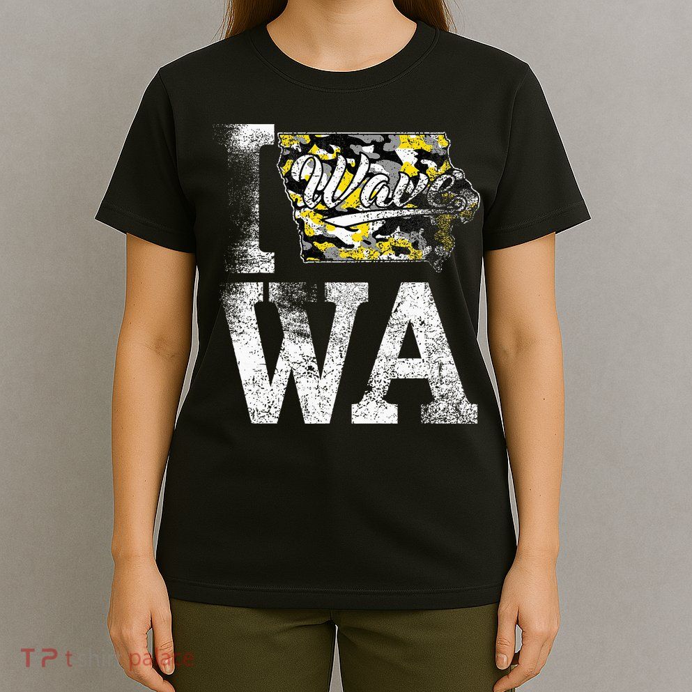 Vintage State of Iowa Trendy Wave Iowans Black Yellow Design T-Shirt