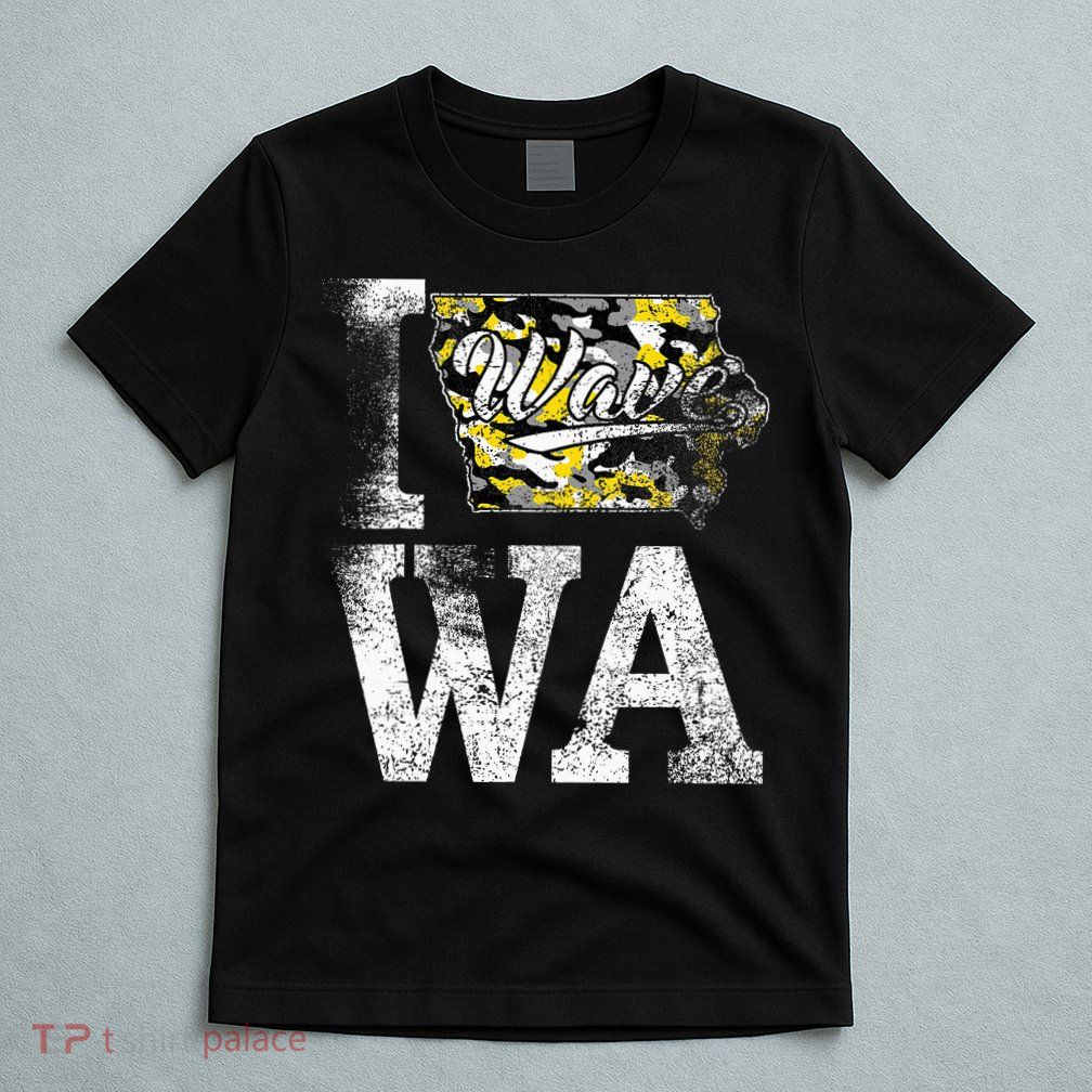 Vintage State of Iowa Trendy Wave Iowans Black Yellow Design T-Shirt