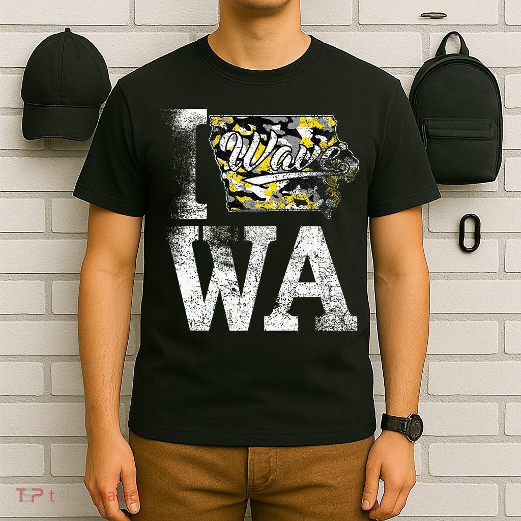 Vintage State of Iowa Trendy Wave Iowans Black Yellow Design T-Shirt