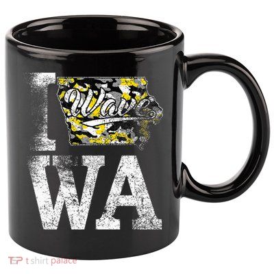 Vintage State of Iowa Trendy Wave Iowans Black Yellow Design 11oz C Handle Ceramic Mug