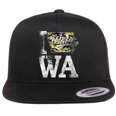 Vintage State of Iowa Trendy Wave Iowans Black Yellow Design Flatbill Hat