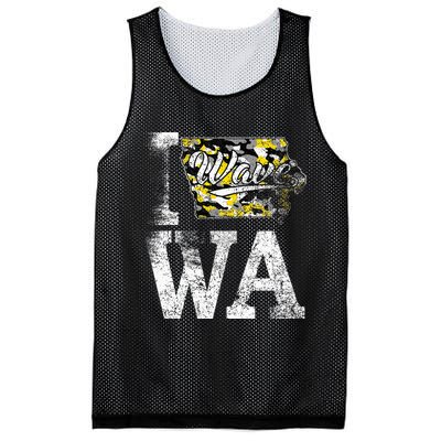 Vintage State of Iowa Trendy Wave Iowans Black Yellow Design Mesh Reversible Basketball Jersey Tank