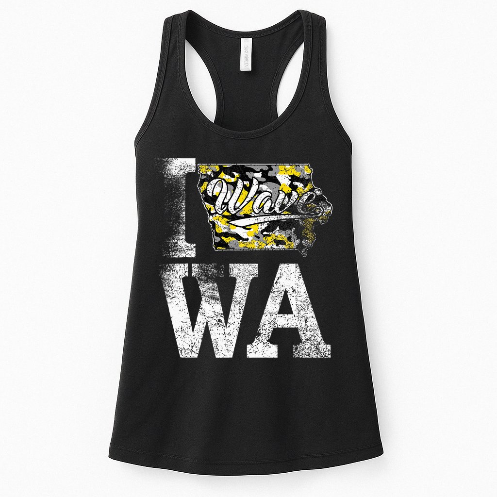 Vintage State of Iowa Trendy Wave Iowans Black Yellow Design Womens Tank Top