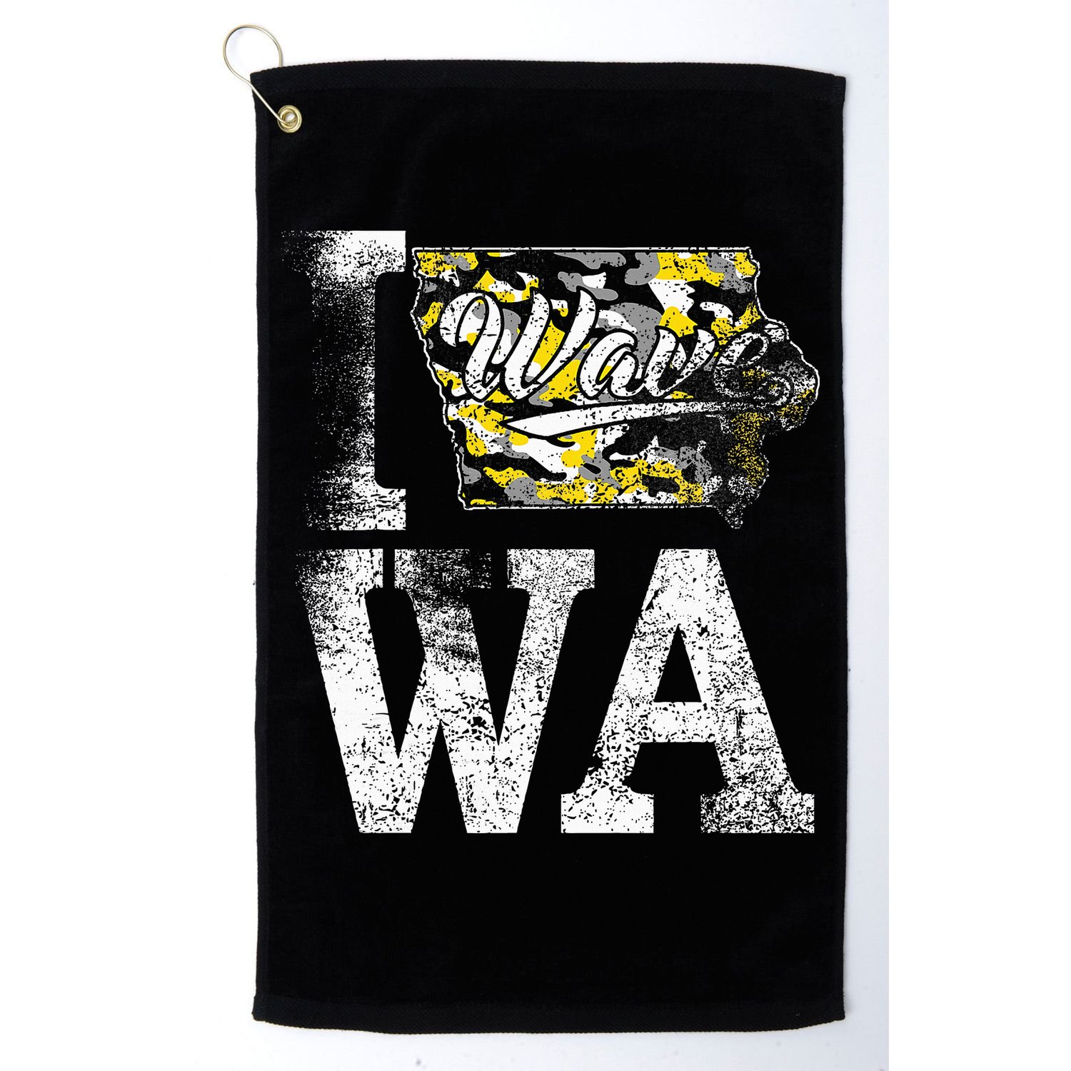 Vintage State of Iowa Trendy Wave Iowans Black Yellow Design Golf Towel