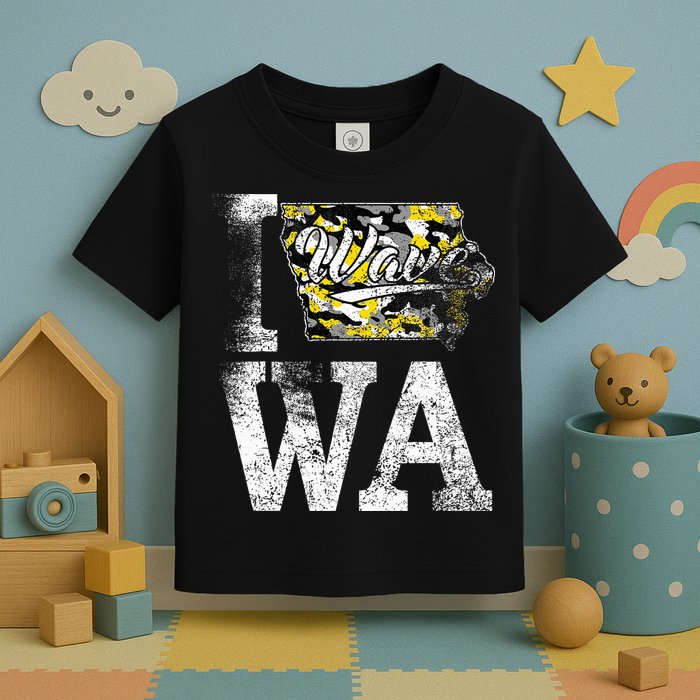 Vintage State of Iowa Trendy Wave Iowans Black Yellow Design Toddler T-Shirt