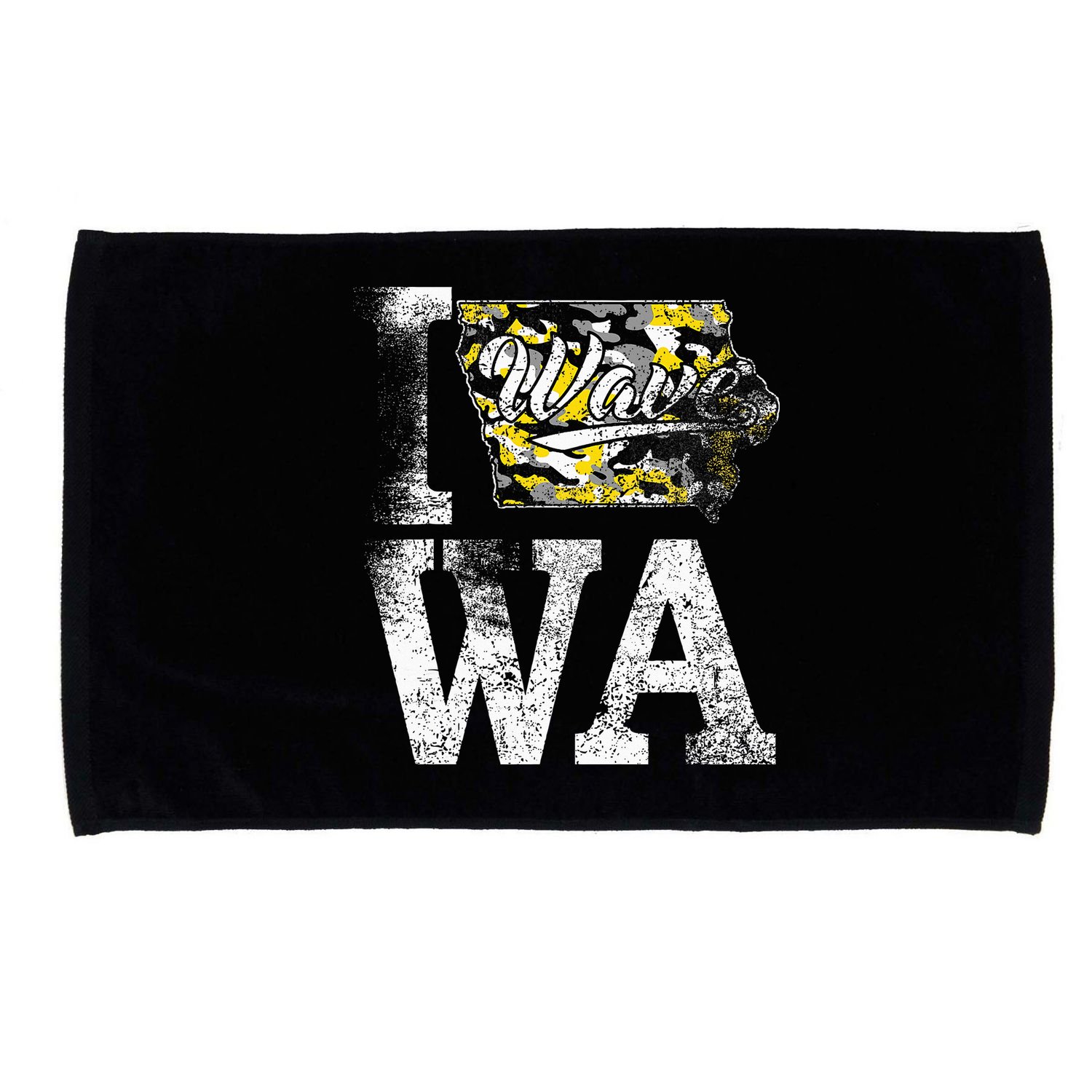 Vintage State of Iowa Trendy Wave Iowans Black Yellow Design Microfiber Hand Towel