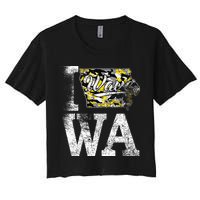 Vintage State of Iowa Trendy Wave Iowans Black Yellow Design Crop Top