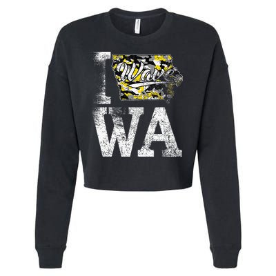 Vintage State of Iowa Trendy Wave Iowans Black Yellow Design Cropped Pullover Crew