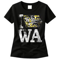 Vintage State of Iowa Trendy Wave Iowans Black Yellow Design Womens T-Shirt
