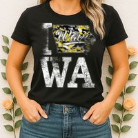 Vintage State of Iowa Trendy Wave Iowans Black Yellow Design Womens T-Shirt