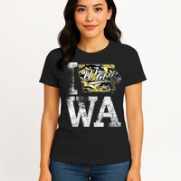 Vintage State of Iowa Trendy Wave Iowans Black Yellow Design Womens T-Shirt