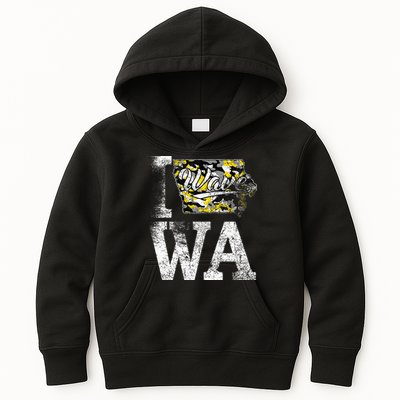 Vintage State of Iowa Trendy Wave Iowans Black Yellow Design Kids Hoodie