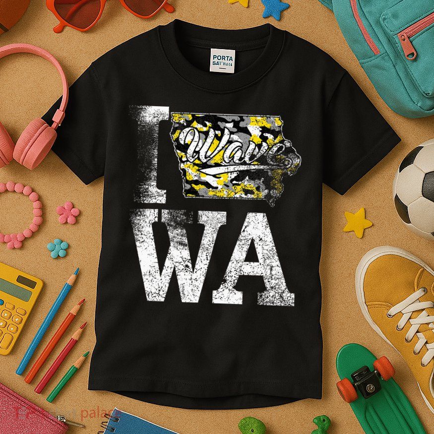 Vintage State of Iowa Trendy Wave Iowans Black Yellow Design Kids T-Shirt
