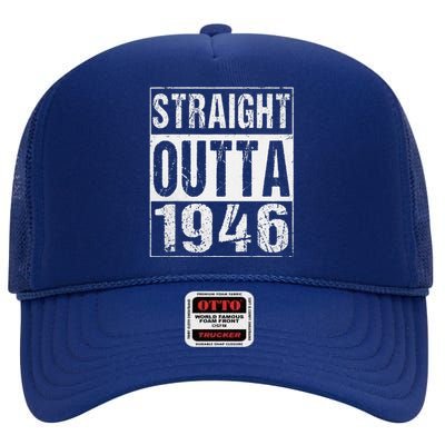 Vintage Straight Outta 1946 77th Birthday Gift 77 Years High Crown Mesh Back Trucker Hat