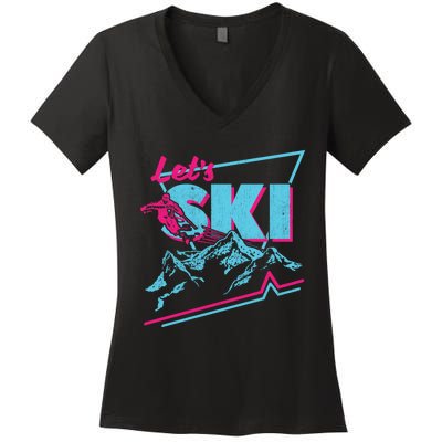 Vintage Ski Outfit 80s 90s Ski Retro Ski Long Women's V-Neck T-Shirt