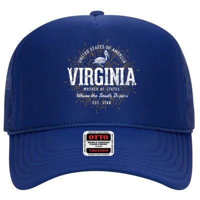 Vintage State Of Virginia Retro Great Gift High Crown Mesh Back Trucker Hat