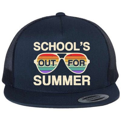 Vintage School's Out For Summer Retro Sunglasses Flat Bill Trucker Hat