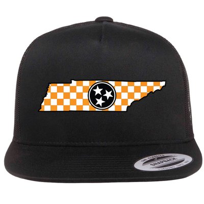 Volunteer State Orangewhite Checkerboard Tristar Tennessee Flat Bill Trucker Hat