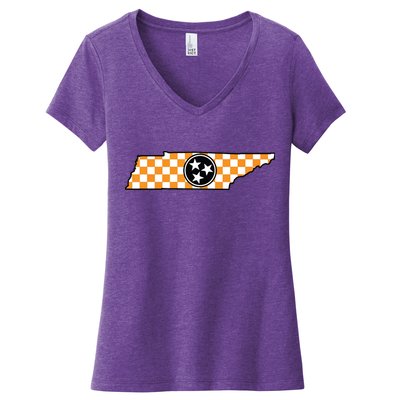Volunteer State Orangewhite Checkerboard Tristar Tennessee Women's V-Neck T-Shirt