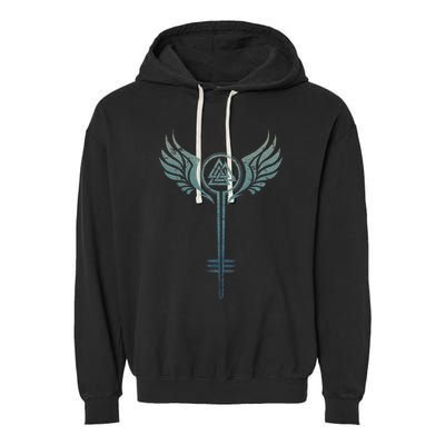 Valkyrie Symbol Odin Valknut Shieldmaiden Viking Warrior Garment-Dyed Fleece Hoodie