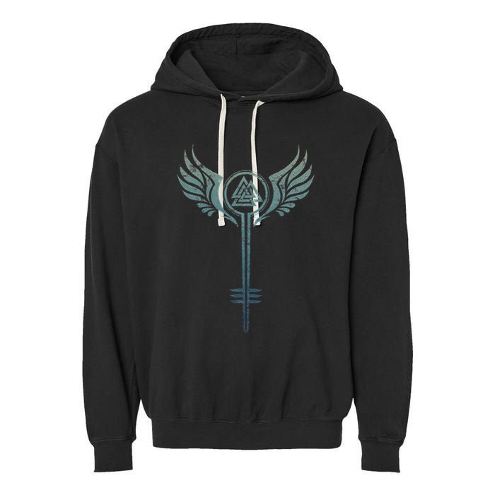 Valkyrie Symbol Odin Valknut Shieldmaiden Viking Warrior Garment-Dyed Fleece Hoodie