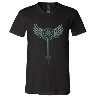 Valkyrie Symbol Odin Valknut Shieldmaiden Viking Warrior V-Neck T-Shirt