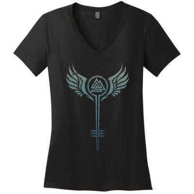 Valkyrie Symbol Odin Valknut Shieldmaiden Viking Warrior Women's V-Neck T-Shirt