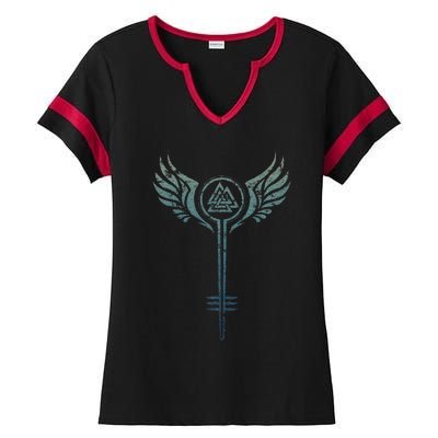 Valkyrie Symbol Odin Valknut Shieldmaiden Viking Warrior Ladies Halftime Notch Neck Tee