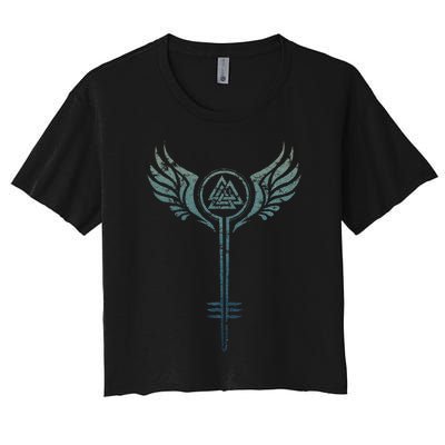 Valkyrie Symbol Odin Valknut Shieldmaiden Viking Warrior Women's Crop Top Tee