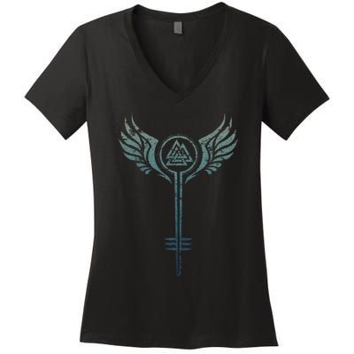 Valkyrie Symbol Odin Valknut Shieldmaiden Viking Warrior Women's V-Neck T-Shirt