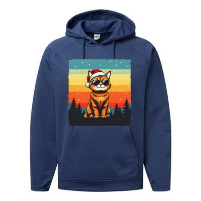 Vintage Style Orange Tabby Cat Friendly Wearing Sunglasses Performance Fleece Hoodie