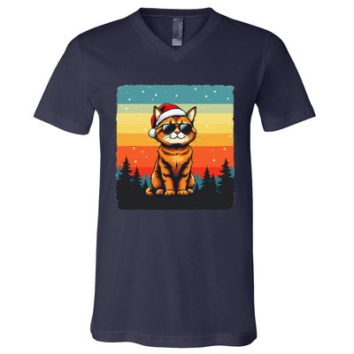 Vintage Style Orange Tabby Cat Friendly Wearing Sunglasses V-Neck T-Shirt