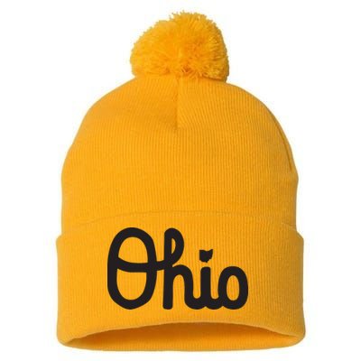 Vintage Script Ohio Dots The I Pom Pom 12in Knit Beanie