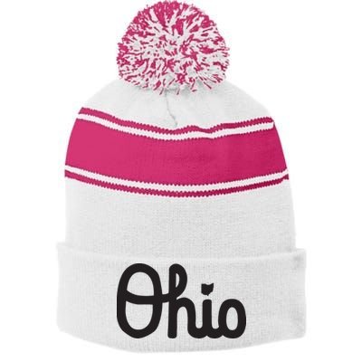Vintage Script Ohio Dots The I Stripe Pom Pom Beanie