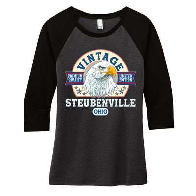 Vintage Steubenville Ohio Premium Quality Limited Edition Eagle Emblem Women's Tri-Blend 3/4-Sleeve Raglan Shirt